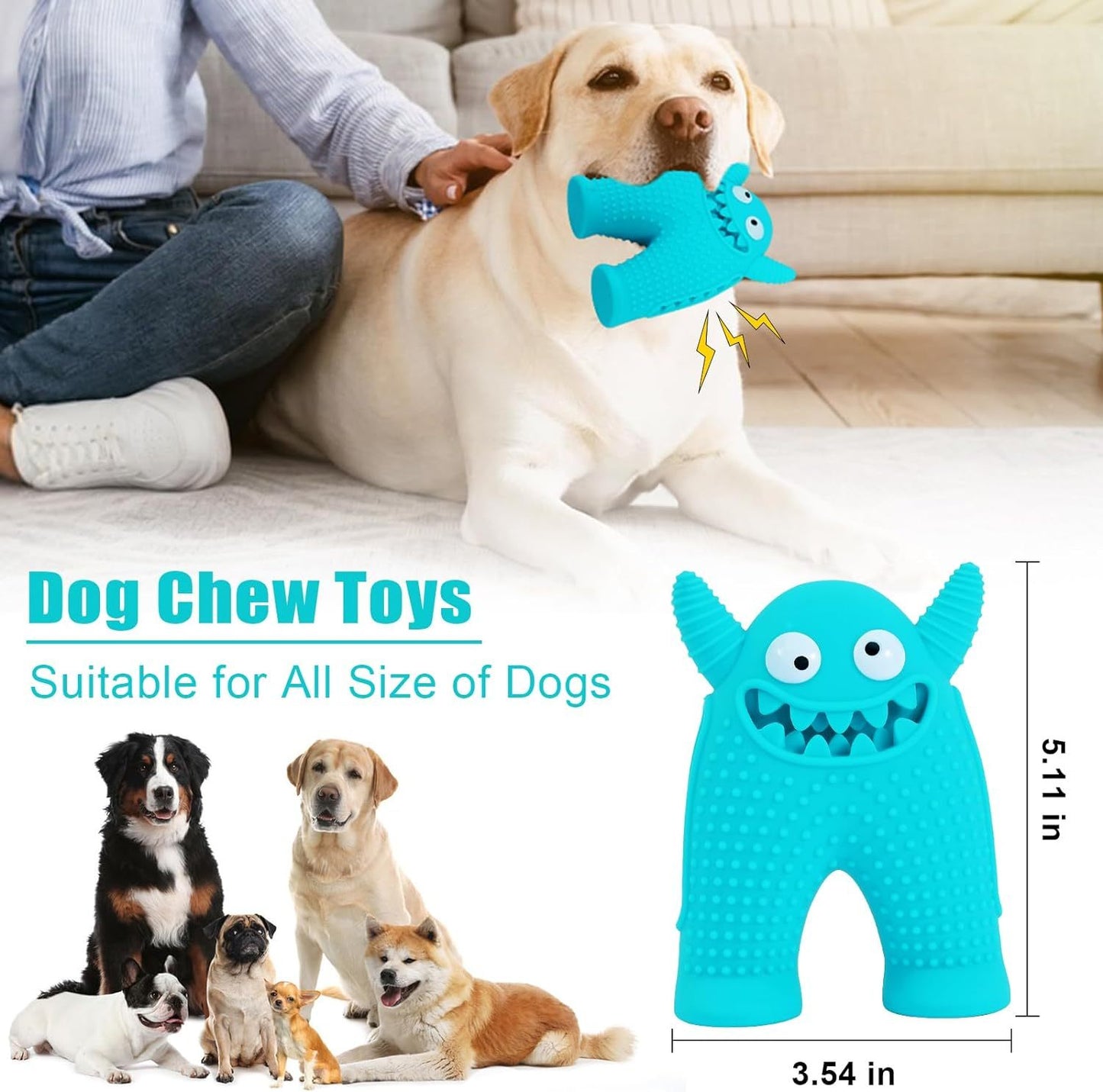 Durable Interactive Squeaky Dog Monster Chew Toy - Natural Rubber