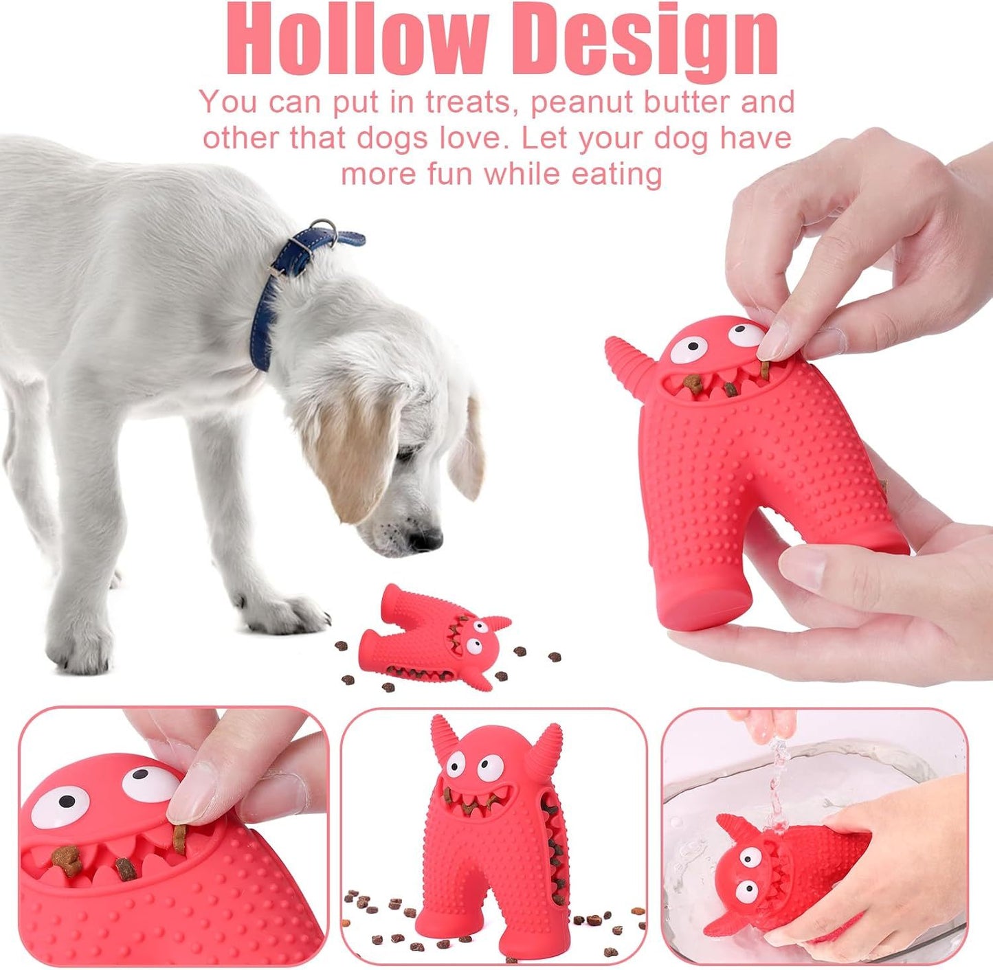 Durable Interactive Squeaky Dog Monster Chew Toy - Natural Rubber