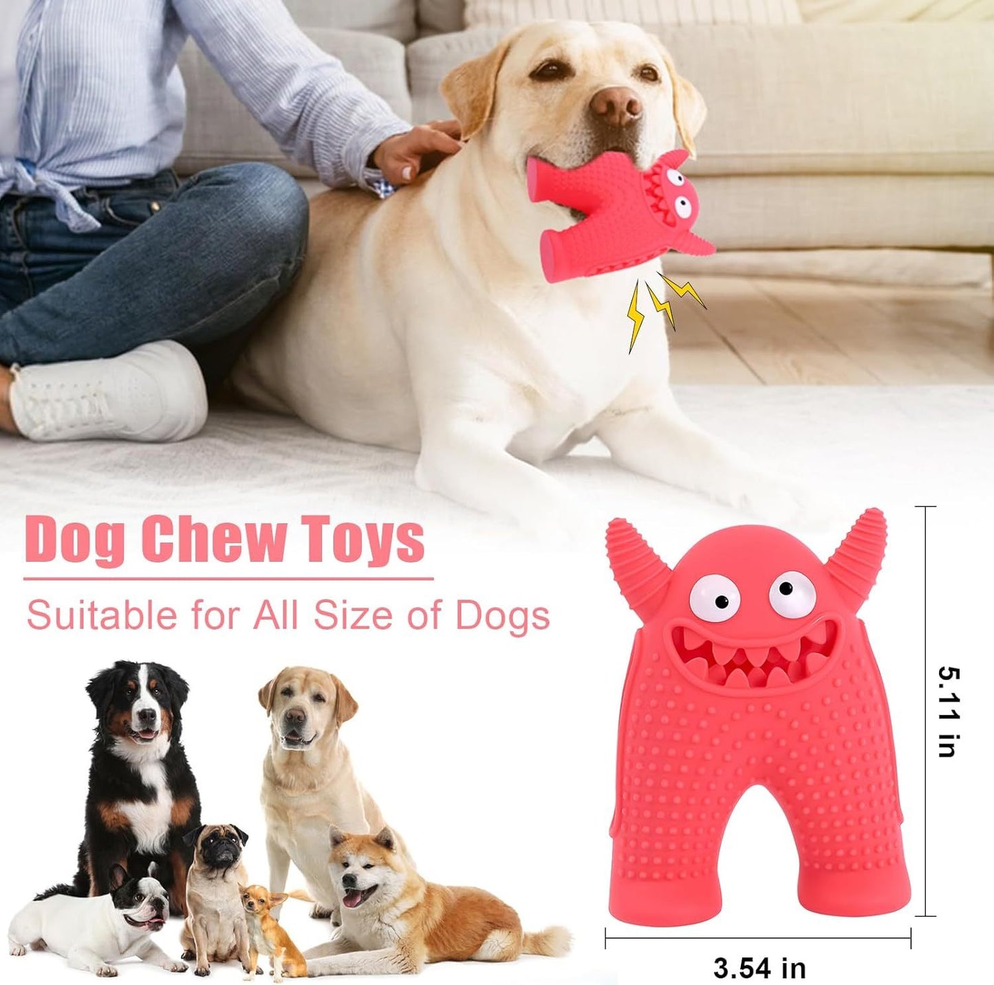 Durable Interactive Squeaky Dog Monster Chew Toy - Natural Rubber