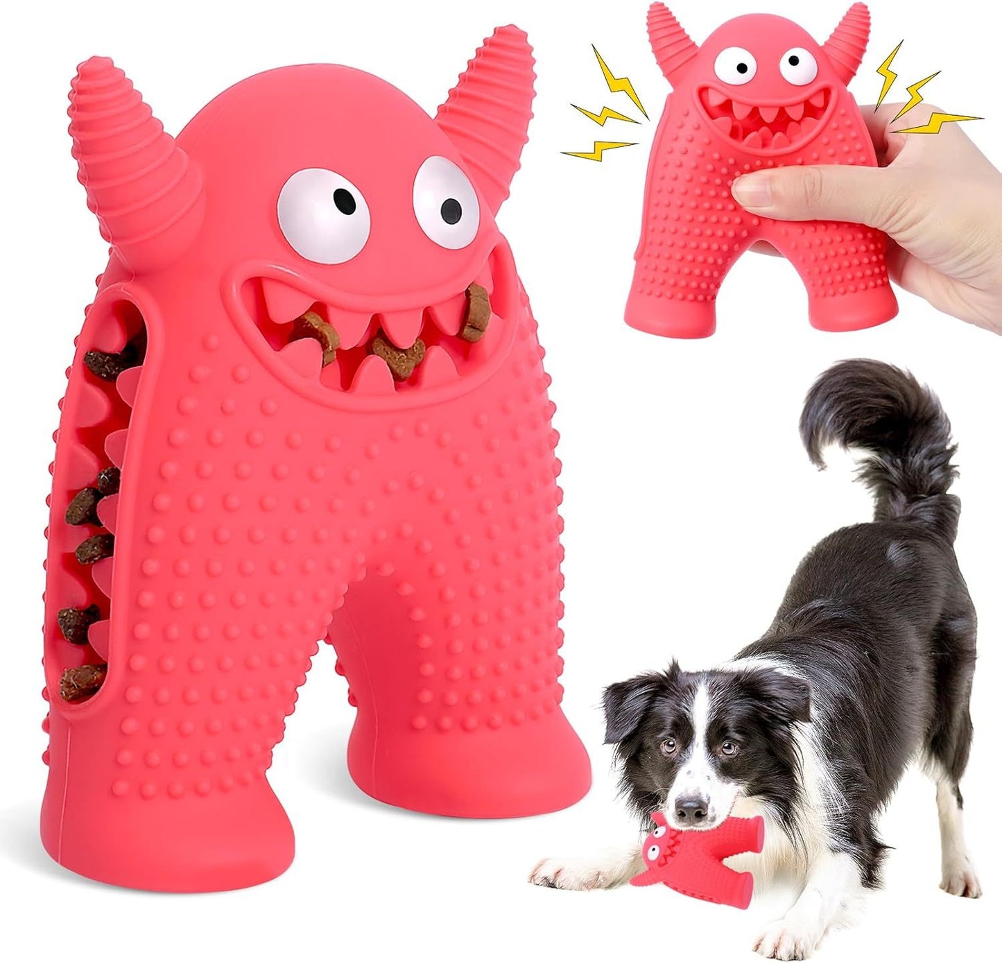 Durable Interactive Squeaky Dog Monster Chew Toy - Natural Rubber