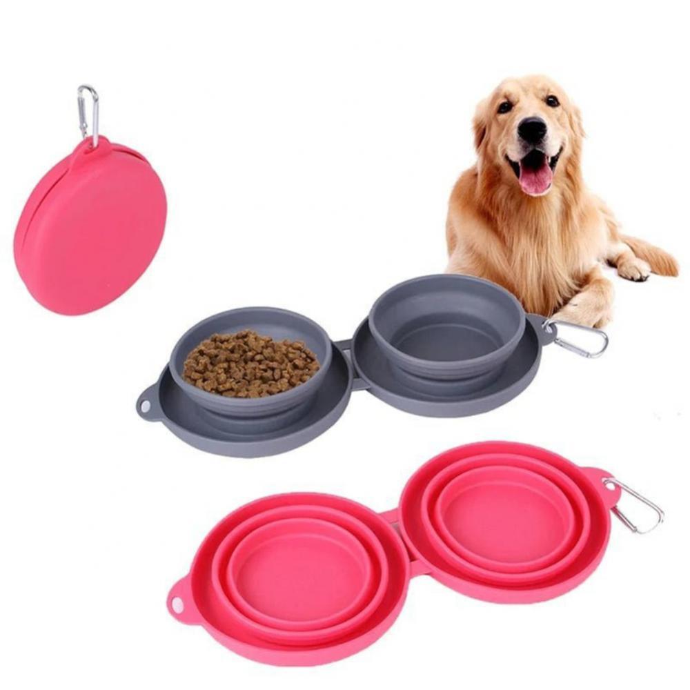 Rubber Foldable Travel Double Pet Bowl
