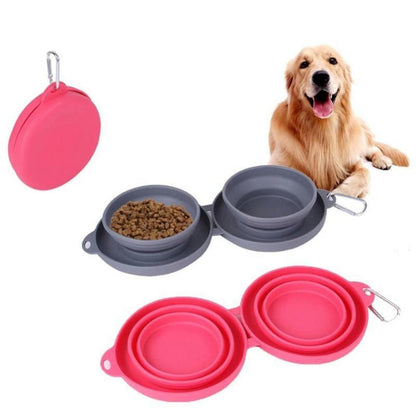Rubber Foldable Travel Double Pet Bowl