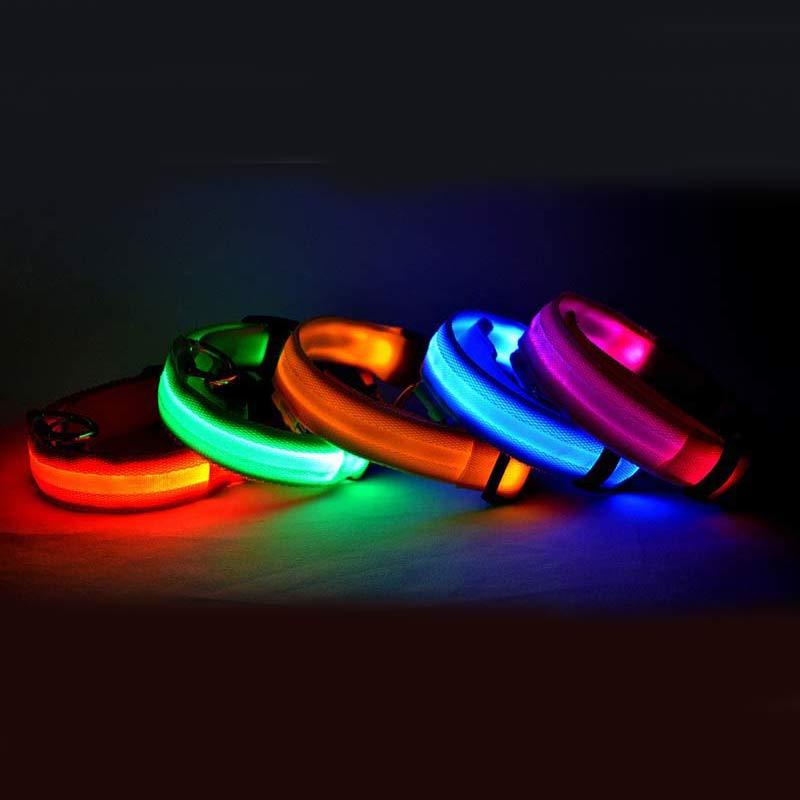 Battery operated Nylon LED Pet Dog Luminous Night Safety Collar Adjustable