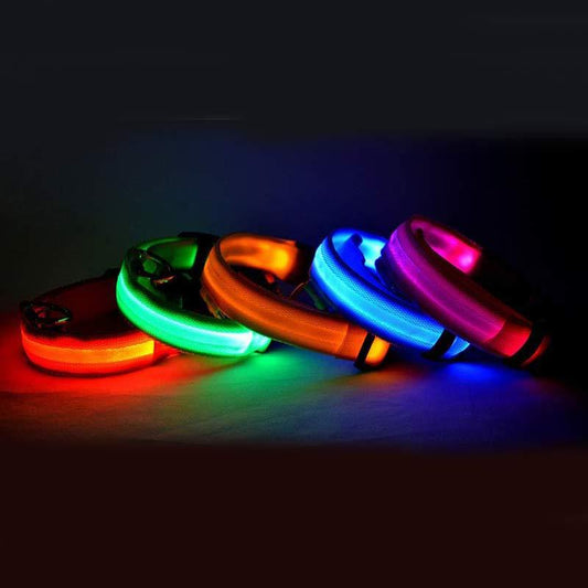 Battery operated Nylon LED Pet Dog Luminous Night Safety Collar Adjustable