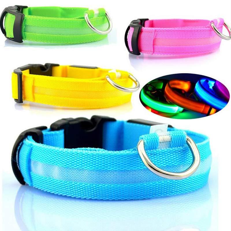 Battery operated Nylon LED Pet Dog Luminous Night Safety Collar Adjustable