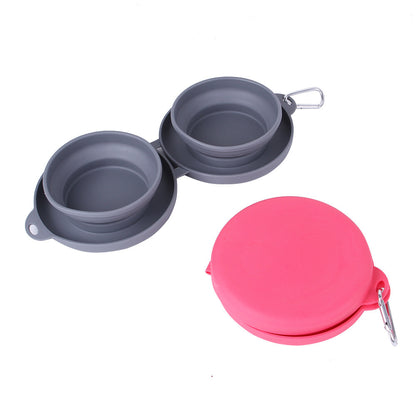 Rubber Foldable Travel Double Pet Bowl