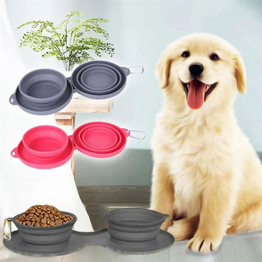 Rubber Foldable Travel Double Pet Bowl
