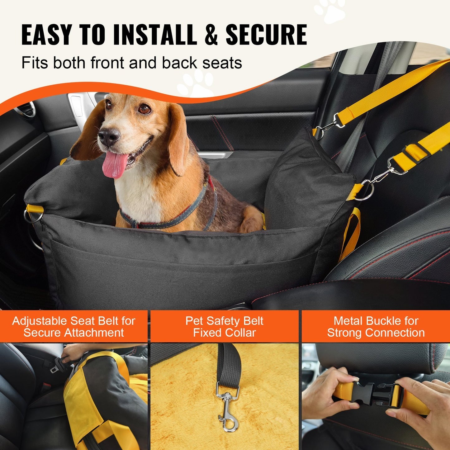 VEVOR Dog Booster Car Seat For Small Dog Up To 25lbs Black
