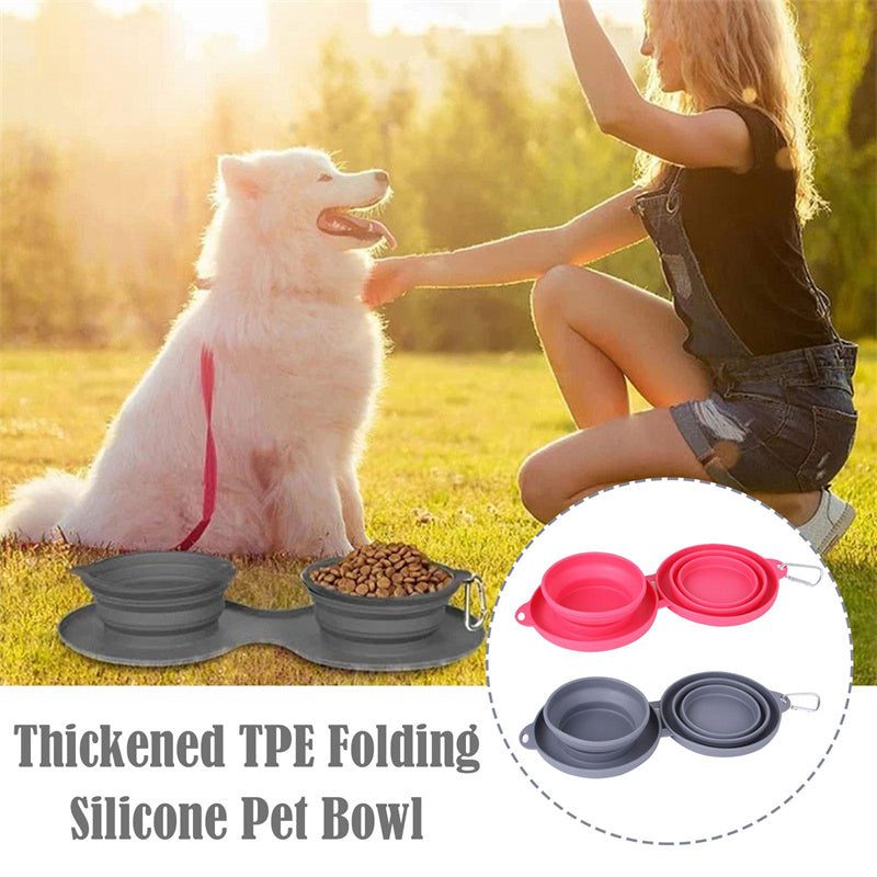 Rubber Foldable Travel Double Pet Bowl